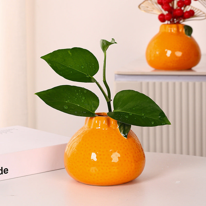 Creative Fruit-Shaped Orange Ceramic Vase Flower