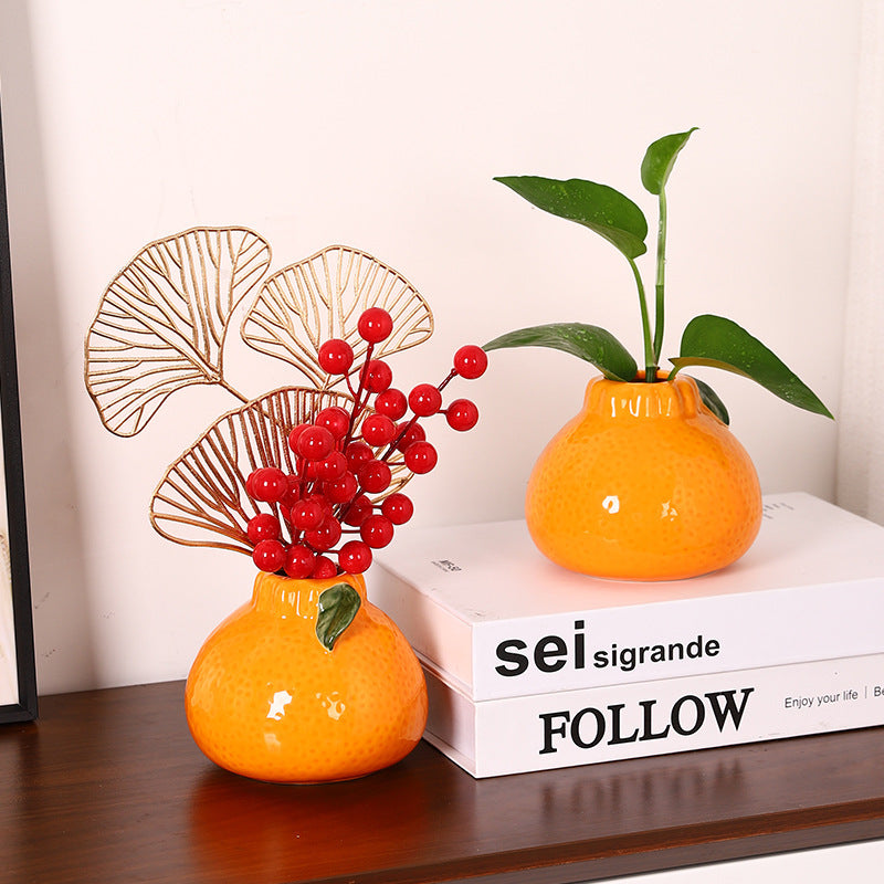 Creative Fruit-Shaped Orange Ceramic Vase Flower